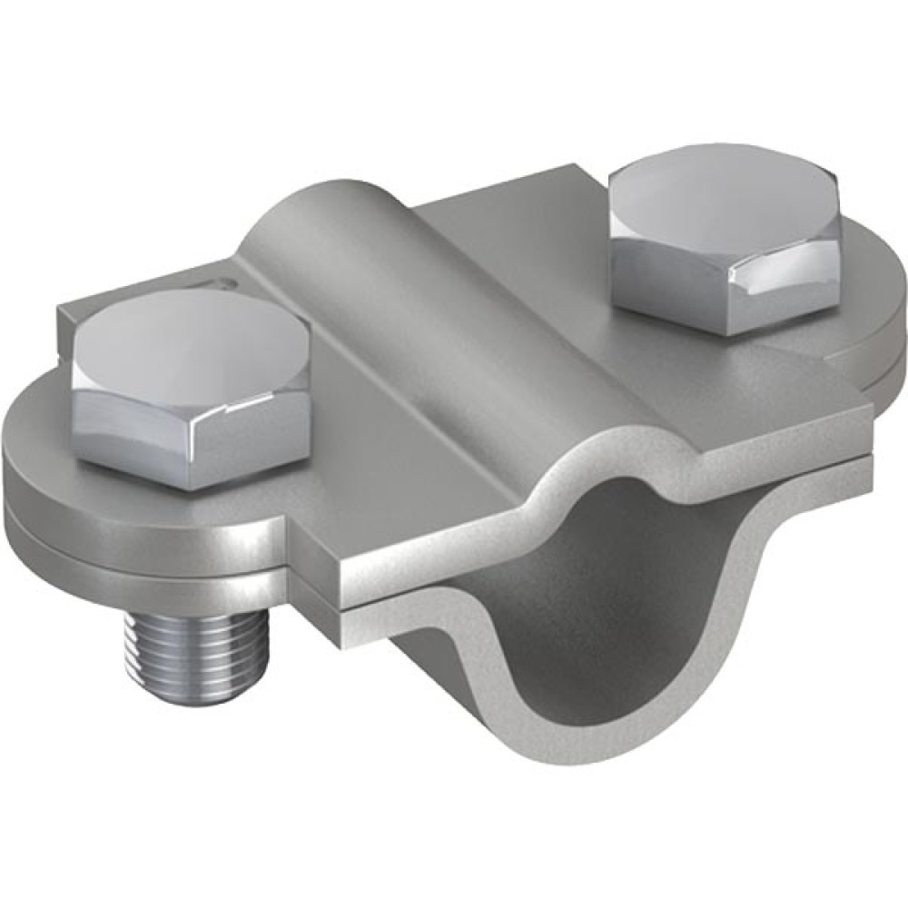 Варио клема от 2 части, за кръгъл тел/кръгла щанга; Ф 8-10 mm / Ф 16 mm. Материал: горещопоцинкована стомана St/tZn